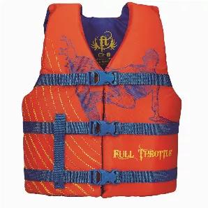 Absolute Outdoors Full Throttle Youth Character Vest is made for fun. The vest has a unique shaped foam back that brings the characters to life. The adjustable belts and chest strap keep the vest from riding up. Heavy-duty nylon fabric and lightweight flotation foam for comfort and safety of your child. The bright colors are for better visibility on the water. Let your kids play knowing that this vest is a lightweight, durable floatation devise for children 50-90 lbs - Type III. The Youth Charac