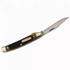 The Old Timer Mighty Mite Lockblade Folding Pocket Knife has a 7Cr17 high carbon stainless steel clip point blade with a nail pull. The sawcut handle has nickel silver bolsters, brass pins, and heat treated back springs. The blade length is 2 inches with an overall length of 4.7 inches.