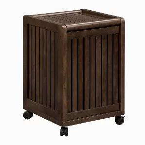 Length: 15.75 Width: 15.75 Height: 24 Admire the durability and functionality of the our Espresso Finish Solid Wood Rolling Laundry Hamper with Lid. Beautifully crafted of 100% birch wood finished in a warm espresso brown, it is truly built to last a lifetime. With an appealing slat style design, this hamper will look great in any bedroom, bathroom, kids room or laundry room. Soiled laundry is no match for this hamper ' it can withstand whatever comes its way! Enjoy the ease of mobility offered 