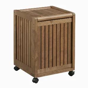 Length: 15.75 Width: 15.75 Height: 24 Admire the durability and functionality of the our Chestnut Finish Solid Wood Rolling Laundry Hamper with Lid. Beautifully crafted of 100% birch wood finished in a warm antique chestnut, it is truly built to last a lifetime. With an appealing slat style design, this hamper will look great in any bedroom, bathroom, kids room or laundry room. Soiled laundry is no match for this hamper ' it can withstand whatever comes its way! Enjoy the ease of mobility offere