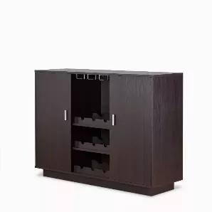 Length: 16
Width: 47
Height: 35
Store your beloved wines with this classic but trendy rectangular server to have them ready anytime. This chic server has 2 wooden doors, wine rack and stemware glass rack, providing plenty storage space for your convenience. Keep it close to your dining table to tuck away glasses, napkins and other essentials. Finished with espresso wooden frame, it will fit naturally in any design.