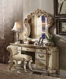 Length: 3
Width: 47
Height: 45
Create an elegant, traditional design in your bedroom with the gold patina and bone Vendome mirror. This hand-crafted piece inspired from the luxurious designs of the past, this mirror features elaborate wood carving details and a sophisticated style.