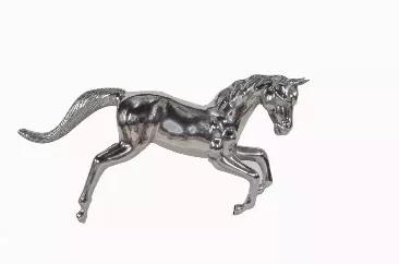 Length: 35 Width: 8 Height: 19 The horse symbolizes personal drive, passion, and appetite for freedom. Among all the animals, it is one that shows a strong motivation that carries one through life. This beautiful and majestic horse is made of 100% hand-cast in solid aluminum and topped with a nickel-plated finish. Hand polished to a high luster, it will make a powerful and dazzling decor piece in your home or office. 8" x 35" x 19"