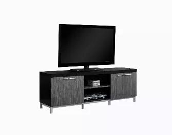 Length: 60 Width: 15.5 Height: 21.25 Get yourself a TV stand that's a marvelous mix of quality craftsmanship and practical design. Not to mention how fashionable charming it is as well. It's a classy media center made from high grade particle board, metal, MDF, and laminate. There's no better way to introduce some diversity to your living room, and it has a hollow core as well. It also balances being generally astounding with being distinctly efficient. Its two shelves and four closed cubby spac
