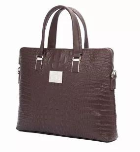 Vegan Leather Briefcase with Stylish Crocodile Skin Pattern, Tote and Messenger Crossbody Bag or shoulder bag using the detachable strap. Designed with 2 big compartments, 1 cell phone pocket, and 1 inner zippered pocket. Unmistakably chic- Simply striking. Accommodates up to 14" laptops and A4 files