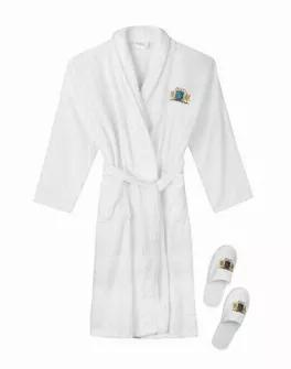 Luxury Terry Cotton Shower Bathrobe 100% Egyptian Cotton Shawl Collar absorbent but also kind to the most sensitive of skin. Double stitched and machine-washable, our robes handle well in the wash to keep the look and softness intact. Hotel-esque luxury Experience Has a self-tie belt at the waist for a custom fit. Comes with Disposable Slippers.