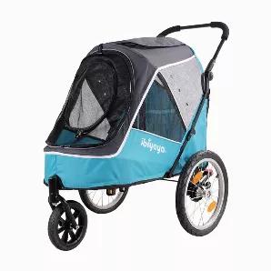 <b>Features</b> <br> <strong>All Terrains Compatibility</strong>: Shock-absorbing rubber wheels with air-filled tires and built-in suspension make this all-terrain dog stroller suitable for any terrain. This pet stroller boasts a reliable quick-release rear brake system and a locked swivel front tire that will never deflate. <br> <strong>Maintain Your Pet's Comfort</strong>: Back, front, and side zippered mesh windows on our dog carriage and extra-large dog bike trailer allow them to enjoy the v
