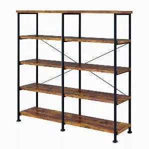 <p>Length: 60.00 Width: 14.25 Height: 63.00 </p><p>Length: 60.00 Width: 14.25 Height: 63.00 Add storage and display space to your living room with the inclusion of this industrial Bookshelf. It is handcrafted from premium quality particleboard and metal frame with four-tier storage space. The natural brown wood compliments the black-coated frame. The X-shaped bar accents on the back impart a unique character to the bookshelf. It is equipped with floor protectors underneath the legs to prevent ab