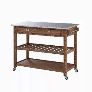 Length: 20.50 Width: 44.00 Height: 36.00 <p>Length: 20.50 Width: 44.00 Height: 36.00 Add wheels to your scrumptious meals and enthrall your guests at a convivial gathering by bringing in this industrial-style kitchen cart, featuring spacious storage with 2 drawers and 2 bottom shelves. Supported on casters, it comes with a slatted middle shelf, that can be assembled in three different positions to organize your kitchen essentials perfectly.</p>