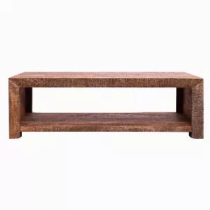 <p>Length: 55.00 Width: 23.60 Height: 18.00 Length: 55.00 Width: 23.60 Height: 18.00 A perfect blend of transitional and rustic style, this Coffee Table can rejuvenate the aesthetics of any kind of interior. Incorporated with an open bottom shelf to keep magazines and books, the aesthetically visible grain details complement the clean-lined design of the Coffee Table. Handcrafted from a durable mango wood frame, the block straight legs offer sturdiness to the overall structure. Accented in the h