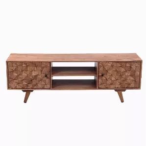 <p>Length: 13.80 Width: 57.00 Height: 19.00 </p><p>Length: 13.80 Width: 57.00 Height: 19.00 Exquisitely crafted, this TV Cabinet is sure to add a riveting flair to the aesthetics of any modern interior. Incorporated with 2 doors and 2 open compartments for your media necessities, the 3 dimensional textured detailing on the doors front accentuates its look. Constructed sturdily from the acacia wood frame for lasting durability, the oak brown finish complements its appeal. Supported on angled legs