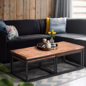 Give a quick makeover to your interior by bringing in this industrial style inspired 3 piece Cocktail Table Set, which comprises 1 Cocktail Table and 2 End Tables. Incorporated with a wide rectangular tabletop, the aesthetically pleasing grain details impart a riveting flair to its look. Constructed sturdily from the combination of durable wood and metal frame for lasting use, the walnut brown top compliments the distressed black tone frame. Apart from serving scrumptious snacks and drinks on th