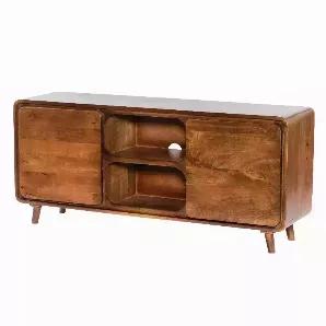 Length: 55.00
Width: 15.00
Height: 25.00
<p>Length: 55.00 Width: 15.00 Height: 25.00 Elevate the aesthetics of your entertainment space by bringing in this farmhouse style inspired TV Cabinet. Featuring 2 doors and 2 open compartments to keep your media gadgets organized, the aesthetically pleasing grain details accentuate its overall look. Constructed sturdily from the combination of mango wood and Indian rosewood for a lasting durability, the angled legs offer it with utmost stability. Coat
