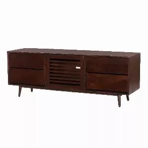 <p>Length: 65.00
Width: 17.7
Height: 24.00
</p><p>Elevate the aesthetics of your entertainment space by bringing in this transitional style-inspired 64 Inch TV Cabinet. Featuring 4 smooth-gliding drawers and a drop down shutter door to keep your media gadgets organized, the aesthetically pleasing grain details accentuate its overall look. Constructed sturdily from the combination of mango wood and Indian rosewood for a lasting durability, the angled legs offer it with utmost stability. Coated wi