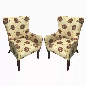 <p>Length: 28.00
Width: 27.00
Height: 38.50
</p><p>
Exuding a transitional style charm, this Arm Chair Set is sure to add a rejuvenating flair to the aesthetics of a living room, reading nook or any room of your choice. Distinguished by its Updated Wing chair silhouette and rich woven fabic upholstery, the chair furnishes a relaxing retreat with a cushioned seat and a high backrest. Supported on tapered legs featuring a dark brown finish, the chair is crafted from solid wood for stability and du