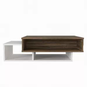 With a modern contemporary style and a clean lined aesthetic, this rectangular wooden coffee table with storage from our premier Belle collection exhibits a unique staggered design, made with the highest quality of craftsmanship. With a bold, geometric shape, it offers three spacious open compartments for the curated display of your own hand picked decorations or other living room essentials. The piece is handcrafted from durable, high grade particle board with a melamine coating to protect the 