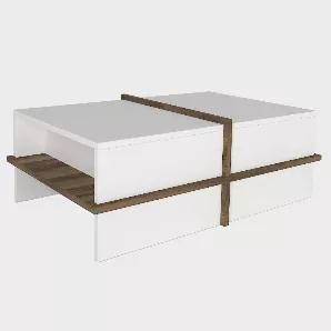 Sporting a sleek, geometric shape with a beautiful, symmetrical clean lined appeal, this Scandinavian style modern wood rectangular coffee table with side shelf is guaranteed to be a stylish addition to your living room, den, office, or lounge. The wood trim in natural brown visually separates the table top in an aesthetically pleasing way, giving this piece a classy yet modern appeal. Handcrafted from durable but lightweight premium quality particle board, the melamine coating protects the surf