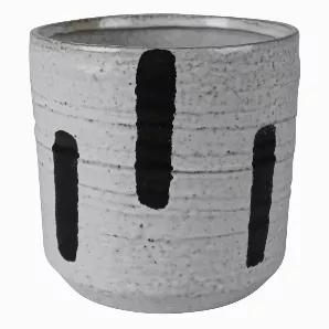 Add a bold statement and dimension to your home, garden, or patio with this cachepot. It is crafted from ceramic in a gray finish with black alternate stripes pattern that adds a minimalist touch which gives modernity to space. It can be displayed with your favorite little plants and succulents indoors on a desk or shelf, or outdoors on a porch or patio.