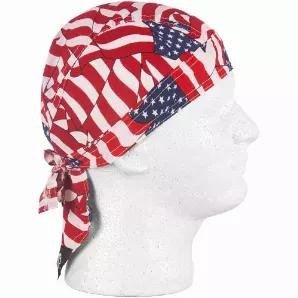 Headwrap 12 Pack - Tossed USA Flag                    Made of 100% cotton (unless otherwise noted)<br>
Ties in back<br>
Tail protects neck from the sun