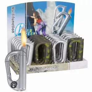 Carabiner Butane Lighters With Compass            Adjustable/refillable<br>
24 lighters per display box