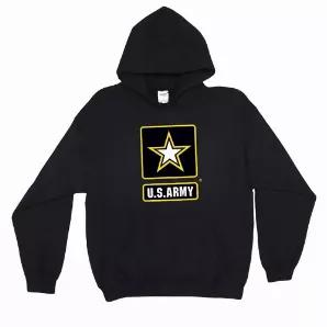 Pullover/Hooded Black Sweatshirt- Army Star 3XL          