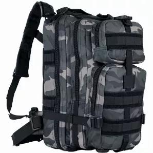 Medium Transport Pack - Midnight Woodland Camo.         Capacity : 29 Liters / 1,800 Cu.In<br>
Compartments : 3<br>
Pockets : 8 Internal / 1 External<br>
Made of Extra Heavy-Weight 600 Denier Material<br>
Main zippered compartment w/ inside organizer pockets<br>
Front compartment with mesh organizer pockets<br>
2 Front pockets for storing smaller gear<br>
Vertical & horizontal compression straps<br>
2 gear web straps on bottom to hold sleeping pad<br>
Modular attachment points on front & sides<b