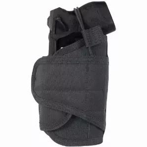 Stun Gun Holster - Black                              Hook & loop wrap-around system for universal applications<br>
Easily adjustable to fit most law enforcement stun guns<br>
Fully modular compatible: can be worn on a duty belt, vest or drop leg platform<br>
Elasticized cord retainer to safely secure stun gun in place