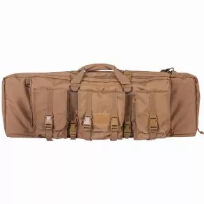 Dual Combat Case 36" - Coyote                         Made of Extra Heavy-Weight 600 Denier Material<br>
Internal padded divider allows for safe & secure transport of 2 weapons and is removable making it ideal for use as a sniper mat<br>
4 hook & loop hold-down web straps<br>
2 sleeve pockets to store handguns<br>
Concealed shoulder strap system on back panel for ease in transport<br>
3 modular pouches on front to store accessories<br>
Removable padded shoulder strap<br>
Available in 36" & 42" s