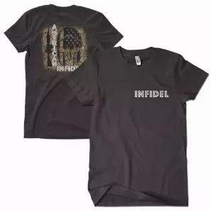 American Infidel Men's T-Shirt Black 2-Sided - 3XL   Fruit-of-the-Loom® “Heavy" or equivalent<br>
Screen printed in the USA