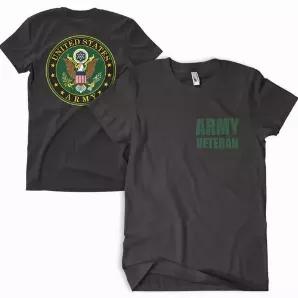 Army Veteran Men's T-Shirt Black 2-Sided - 3XL       Fruit-of-the-Loom® “Heavy" or equivalent<br>
Screen printed in the USA   