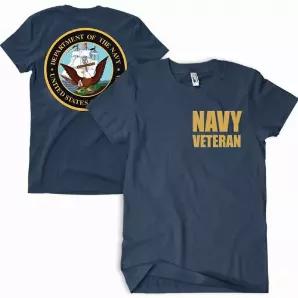Navy Veteran Men's T-Shirt Navy 2-Sided - 3XL        Fruit-of-the-Loom® “Heavy" or equivalent<br>
Screenprinted in the USA