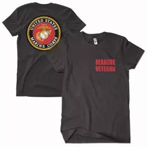 Marine Veteran Men's T-Shirt Black 2-Sided - 3XL       Fruit-of-the-Loom® “Heavy" or equivalent<br>
Screenprinted in the USA