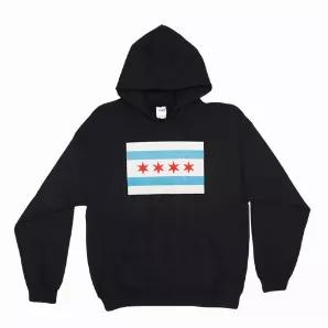Pullover/Hooded Black Sweatshirt-Chicago Flag 3XL    