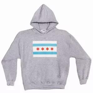 Pullover/Hooded Grey Sweatshirt-Chicago Flag 3XL        