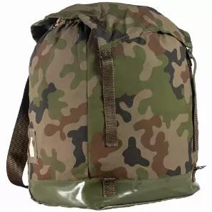 Polish M93 Camo Rucksack.        Constructed of durable water-resistant, P.U. coated nylon fabric<br>
Dual stage draw cord closures to keep gear secure and intact<br>
10" extension with draw cord closure for expanding hauling capacity<br>
Extra long (15") storm flap with 2-strap buckle down closure to keep gear dry and secure<br>
Rubberized water-proof bottom with 2.5" side extension to keep gear dry even the terrain is wet<br>
2" x 2.75" ID sleeve with window<br>
Heavy duty rust resistant hardw