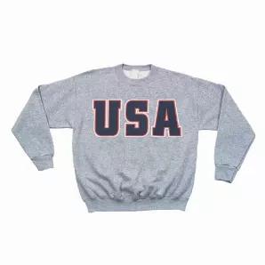 USA Flag Crewneck Sweatshirt Grey - 3XL             