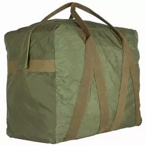 German Olive Drab Pilot Bag- Used                             Constructed of heavy duty P.U. coated nylon<br>
Wrap-around cotton web handles for added strength<br>
Hard bottom with 6 chrome feet to protect contents from ground surface moisture<br>
Large main compartment with dual pull zipper closure<br>
Protective storm flap over zippered opening to protect contents from the elements<br>
I.D. window, attached inner pouch