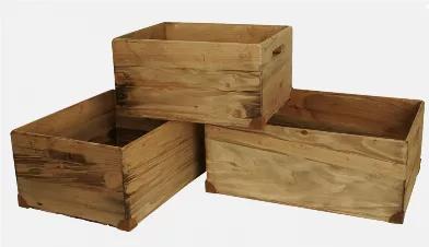 Set of 3 Weathered Pine Boxes. Let's count the ways you will be able to utilize these durable and handsome boxes. You will easily be able to cozy up some space by storing books, throws, and anything everything else that goes! Turn them upside down, stack them high, and create an a fun display filled with candles for the bathroom. These are multi-functional in any room.? Large crate measures 22-inches by 16-inches across, and 9-inches deep. Medium crate measures 19-inches by 15-inches across, and