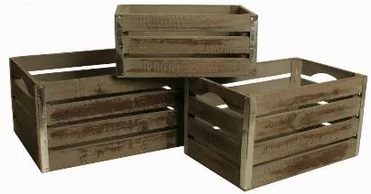 Honest, natural, and a bit rustic describe these unpretentious wood crates. The galvanized metal trim gives the right amount of refinement when needed. Perfect for storing those rolled throw blankets, towels in the bathroom, extra books in the living room or office. You can always find a good use for these wood crates. Your package will contain 3 crates; one of each of the three sizes.