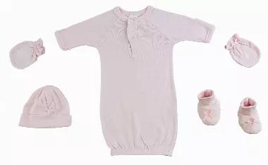 <p>Preemie Gown, Cap, Mittens and Booties - 4 Piece Set<br>Bambini Bath Set perfect for any newborn baby made from soft and cozy cotton baby clothes keeping the little ones comfortable. This set makes the perfect baby shower present for any soon-to-be momma!<br> Made From Soft Cotton Fabric for Comfort and Breathability<br> Machine Wash/tumble Dry</p><br><p>Set Includes:<br>Preemie Rib Knit Pastel Cap & Booties Set (100% Cotton)<br></p><br>