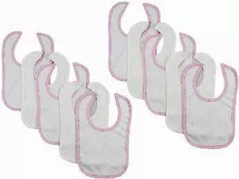 <p>Quality Bambini Infant Bibs are, without a doubt, one of the biggest necessities of raising a baby with eating time. Bibs have Hook and loop self fasteners closure<br>Size: 12 1/4 long x 7 1/2 wide<br>10 Per Pack</p><br>