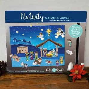 <p>Nativity Magnetic Advent with a daily family activity booklet <br> Set includes: 40+ adorable magnet pieces 16"x13" Magnet background 48 page activity booklet 9 Activity pages. This magnetic advent nativity set has everything you need for endless fun and learning! Use this set as a meaningful countdown to Christmas with the included advent booklet that features activities for each day. If the daily activities aren't for you, simply let your family members free play with the magnetic Christmas