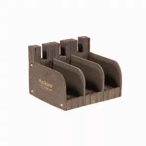 The Hyskore 3 Gun Modular Pistol Rack is constructed from closed cell, non-reactive, foam that will not absorb moisture or react with lubricants or solvents. It has a soft, suede-like finish, but is rigid enough to offer firm support. The rest will hold three pistols with either single stack or double stack magazines, and can be disassembled and reconfigured to hold guns with wider or narrower grips. The modular feature of the rest also means that two or more rests can be connected together and 