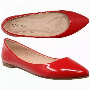 <p>A glossy patent leather upper instantly transform these everyday flats into a sleek and polished must-have wardrobe staple. The soft leather lining and cushioned insole will keep your feet comfortable all day long.</p>
<ul>
<li><strong>*IMPORTANT SIZING INFO: THIS STYLE RUNS 1 SIZE SMALLER DUE TO THE POINTED TOE. WE SUGGEST TO ORDER A SIZE UP*</strong></li>
<li>Man made patent leather; Rubber sole</li>
<li>Cushioned insole</li>
<li>Length from toe to heel: 10.125 inches approx.</li>
<li>Women