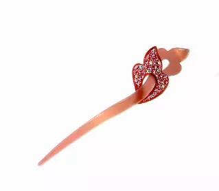 <p>Handmade French hair sticks accentuated with 39 clear and colored rhinestones + studs.</p> <br><tr><th>Material:</th><td>Celluloid </td></tr><br><tr><th>Manufacturer:</th><td>French</td></tr><br><tr><th>Hand made plastic:</th><td>Yes</td></tr><br><tr><th>Hand painted:</th><td>No</td></tr> <tr><th>Style:</th><td>Evening</td></tr>  <tr><th>Size:</th> <td>Large</td></tr> <tr><th>Width (Inches):</th> <td>2</td></tr> <tr><th>Style #:</th> <td>1224</td></tr>