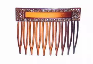 <p>Handmade side hair comb decorated with a rectangular box and 48 clear and colored rhinestones and studs.</p> <br><tr><th>Material:</th><td>Celluloid </td></tr><br><tr><th>Manufacturer:</th><td>French</td></tr><br><tr><th>Hand made plastic:</th><td>Yes</td></tr><br><tr><th>Hand painted:</th><td>No</td></tr> <tr><th>Style:</th><td>Day/Evening</td></tr>  <tr><th>Size:</th> <td>Small</td></tr> <tr><th>Width (Inches):</th> <td>0.5</td></tr> <tr><th>Style #:</th> <td>1249</td></tr>