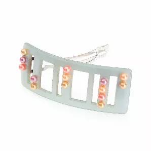<p>Chinese Calculating Look 14 Colored Beads Create This Chinese Counting Table  Handmade Open  Barrette</p><br><tr><th>Material:</th><td>Celluloid </td></tr><br><tr><th>Manufacturer:</th><td>French</td></tr><br><tr><th>Hand made plastic:</th><td>Yes</td></tr><br><tr><th>Hand painted:</th><td>No</td></tr> <tr><th>Style:</th><td>Day/Evening</td></tr>  <tr><th>Size:</th> <td>Large</td></tr> <tr><th>Width (Inches):</th> <td>0.75</td></tr> <tr><th>Style #:</th> <td>1882</td></tr>