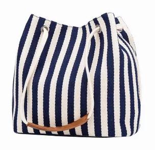 Canvas bucket tote bag Bucket Bag, Shoulder Bag with extra hanging strap striped Material : Stripe Blended Canvas Design: with extra strapType: Shoulder Bag, Tote Pattern Style: striped Style: casual Closure Type: magnetic snap Size:240x130x230mm