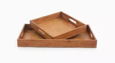 Length: 22.5
Width: 14.5
Height: 2.5
This country cottage wooden serving tray set is designed to be an awesome addition to every kitchen itinerary. The set comes in two variable sizes with quadrate and rectangular shapes, giving you options base on the load of menu being served. It is a part of our country cottage collection constructed with a natural wooden texture meant to add alluring and exciting tone to your home setting. It features cut-out handles that make the tray set a versatile too