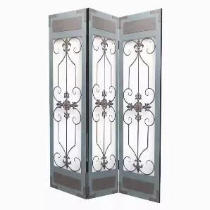 Length: 60 Width: 1 Height: 72 Unique design that meets contemporary home D?cor, our 3 panel wooden metal screen is designed to help brighten the atmosphere around your home. Not only will this elegant piece give you the needed exclusivity but it will also add style and beauty to your home setting. This antique style screen divider features classic quaint iron motif with blue wood frame. This is meant to fill your space with inspiring visual vibe for many years to come. 3 panel screen Traditiona
